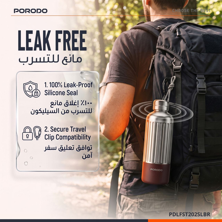 قمقمه و فلاسک عایق دار با ظرفیت ۸۵۰ میلی لیتر مدل PLFST202 برند Porodo